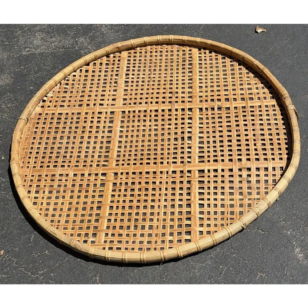Large MCM Mid-Century Shallow Winnowing Basket 33” Vintage 3552-C